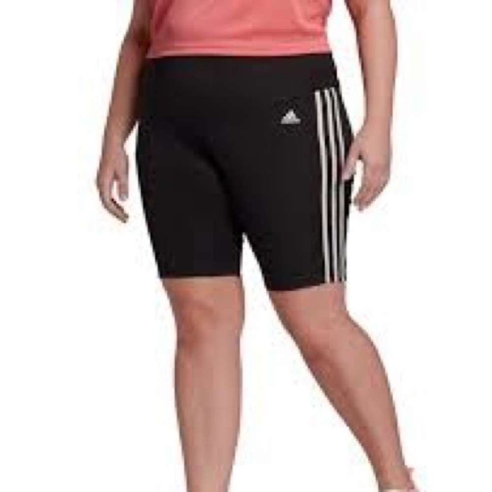 Adidas AEROREADY Women's Black Bike Fitness Shorts with 3 White Stripes 2X